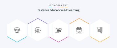 Distance Education And Elearning 25 Line icon pack including line. cv. time. computer. document