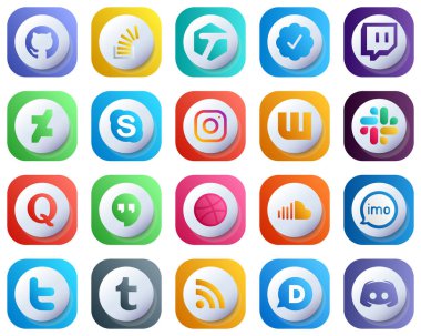 Cute 3D Gradient Icons of Top Social Media 20 pack such as question. slack. deviantart. wattpad and meta icons. High-Definition and Professional