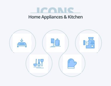Home Appliances And Kitchen Blue Icon Pack 5 Icon Design. food. chef. oven. kitchen. home