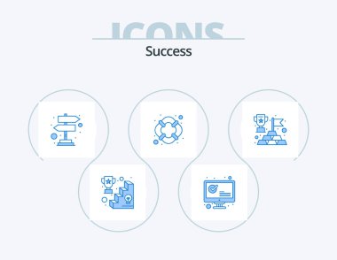 Sucess Blue Icon Pack 5 Icon Design. winner. reward. success. support. help