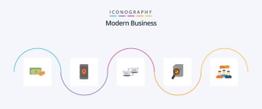 Modern Business Flat 5 Icon Pack Including analytic. research. smartphone. information. connection