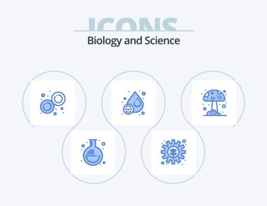 Biology Blue Icon Pack 5 Icon Design. mushroom. water. biology. liquid. drop
