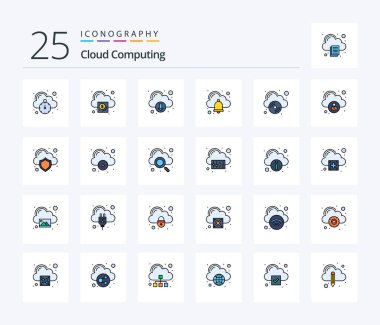 Cloud Computing 25 Line Filled icon pack including compact disk. download. alarm . bell