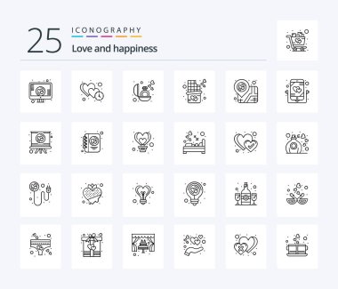 Love 25 Line icon pack including love. sweet. dating. dessert. gift