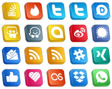 20 Elegant Isometric 3D Social Media Icons such as signal. slideshare and sina icons. Professional and clean