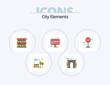 City Elements Flat Icon Pack 5 Icon Design. journey. ad. motel. marketing. advertisement