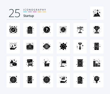Startup 25 Solid Glyph icon pack including navigation. target customer. help. target. information