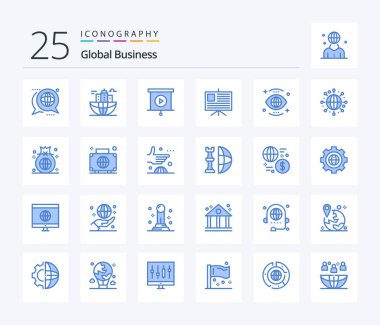 Global Business 25 Blue Color icon pack including vision. search. global. global. presentation