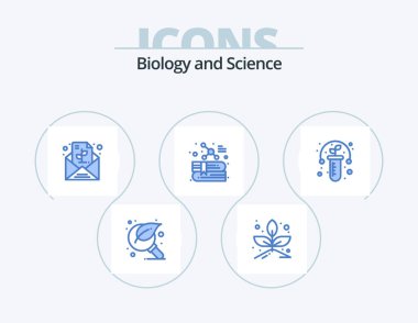 Biology Blue Icon Pack 5 Icon Design. plant. molecule. message. education. book