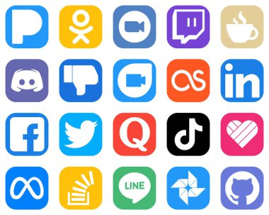 20 Essential Social Media Icons such as lastfm. facebook. streaming. dislike and text icons. Gradient Social Media Icons