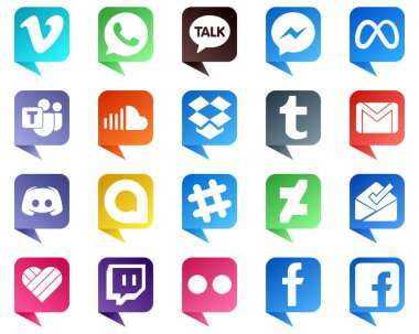 20 High Resolution Chat bubble style Social Media Icons such as email. tumblr. facebook. dropbox and sound icons. Creative and professional