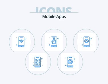 Mobile Apps Blue Icon Pack 5 Icon Design. clock. clock. care. app. wifi