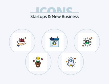 Startups And New Business Line Filled Icon Pack 5 Icon Design. online meeting. meeting. analysis. chat. goal