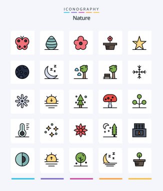 Creative Nature 25 Line FIlled icon pack  Such As moon. nature star. flower. nature. ecology