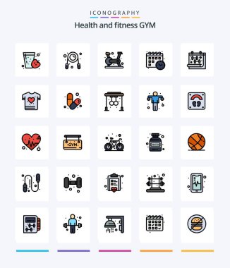 Creative Gym 25 Line FIlled icon pack  Such As gym. calendar. cycling. time. calender
