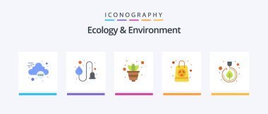 Ecology And Environment Flat 5 Icon Pack Including leaves. electricity. growing. bag. radiation. Creative Icons Design