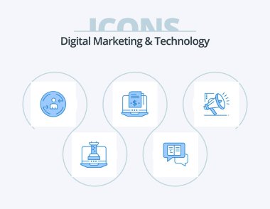 Digital Marketing And Technology Blue Icon Pack 5 Icon Design. atoumation. digital. peturning. subscription model. subscription