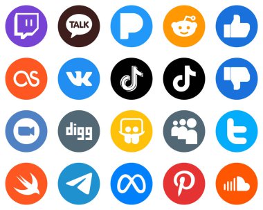 Flat Circle White Icon Pack meeting. zoom. tiktok and facebook 20 Elegant Icons