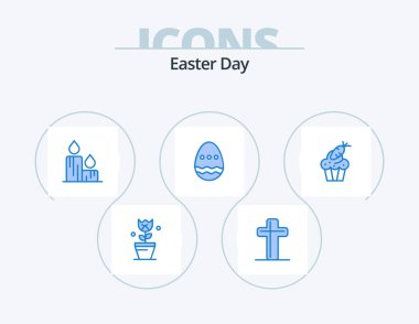 Easter Blue Icon Pack 5 Icon Design. cup. egg. candle. easter egg. decoration