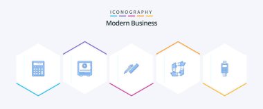 Modern Business 25 Blue icon pack including ruler. organizer. deposit. desk. security