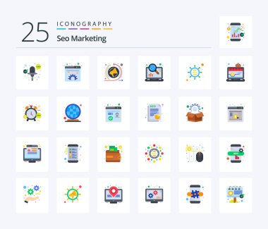 Seo Marketing 25 Flat Color icon pack including seo. marketing. marketing. seo. marketing