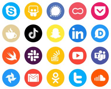 20 Stylish White Icons video. women and douyin Flat Circle Backgrounds