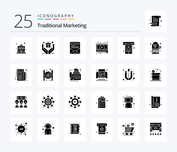 Traditional Marketing Solid Glyph Icon Pack Including Barcode Phone Email — Stockvektor