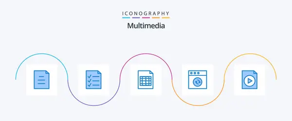 Multimedia Blue Icon Pack Including Table Video Document — Stok Vektör