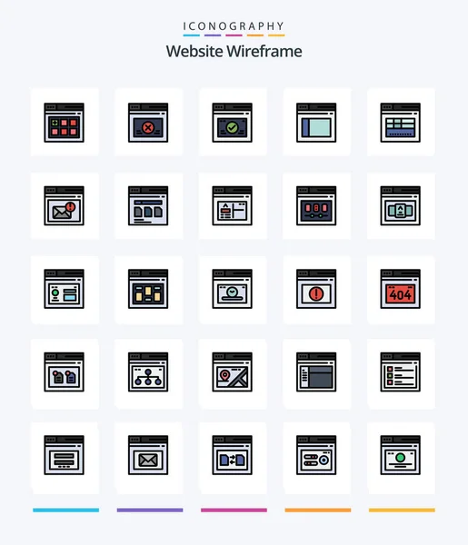 Creative Website Wireframe Line Filled Icon Pack Application Website Inbox — Stockvector