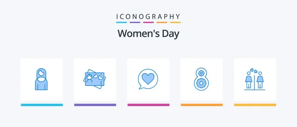 Womens Day Blue Icon Pack Including Signs Love Washroom Love — Stok Vektör