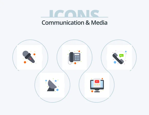 Communication Media Flat Icon Pack Icon Design Call Telephone Mic — Vetor de Stock
