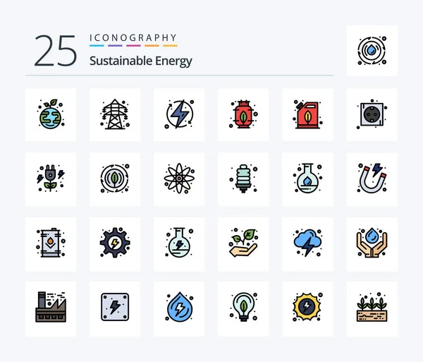 Sustainable Energy Line Filled Icon Pack Including Electric Power Charge — Stok Vektör