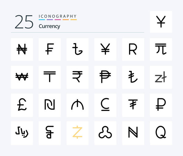 Currency 25 Line Filled icon pack including zar. african. currency. rand. coins