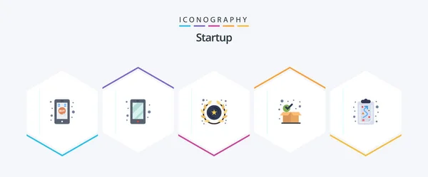 Startup Flat Icon Pack Including Strategy Clipboard Insignia Box Package — Archivo Imágenes Vectoriales