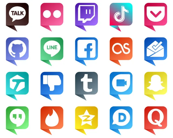 Modern Chat Bubble Style Social Media Icons Tagged Lastfm Facebook — Stok Vektör