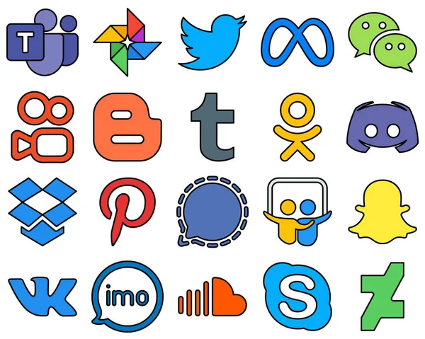 Minimalist Line Filled Social Media Icons Message Messenger Discord Tumblr — Stockový vektor