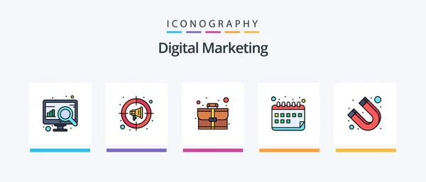 Digital Marketing Line Filled Icon Pack Including Marketing Hierarchy Date — Wektor stockowy