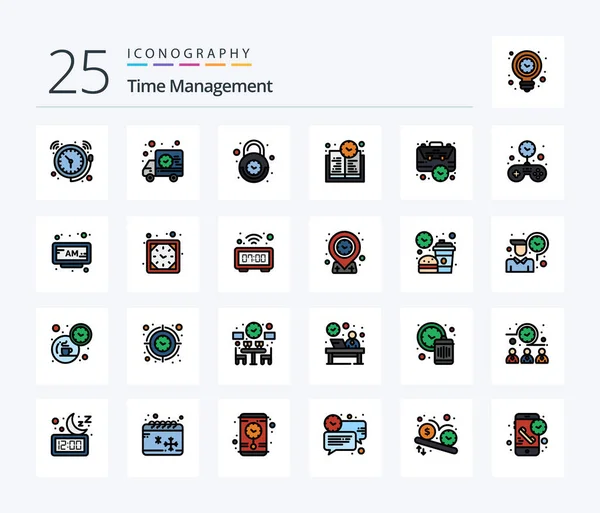 Time Management Line Filled Icon Pack Including Bag Education Time — Vector de stock