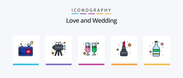 Wedding Line Filled Icon Pack Including Gender Romance Love Ring — 图库矢量图片