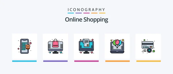 Online Shopping Line Filled Icon Pack Including List Income Cart — Stockový vektor