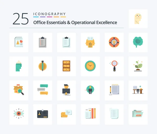 Office Essentials Operational Exellence Flat Color Icon Pack Including Idea — Stok Vektör