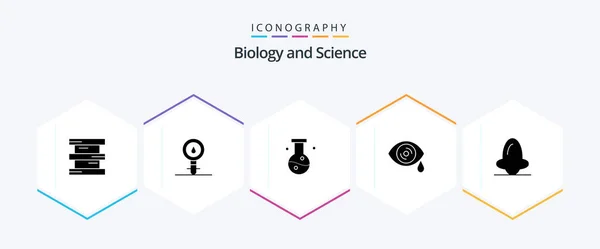 Biology Glyph Icon Pack Including Anatomy Eye Laboratory Drops Experiment — 图库矢量图片