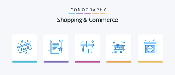 Shopping Commerce Blue Icon Pack Including Website Explorer Basket Wheelbarrow — Stockvector