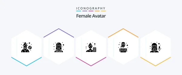 Female Avatar Glyph Icon Pack Including Female Labour Female Female — 图库矢量图片
