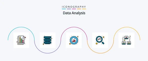 Data Analysis Line Filled Flat Icon Pack Including Connection Management — Stok Vektör