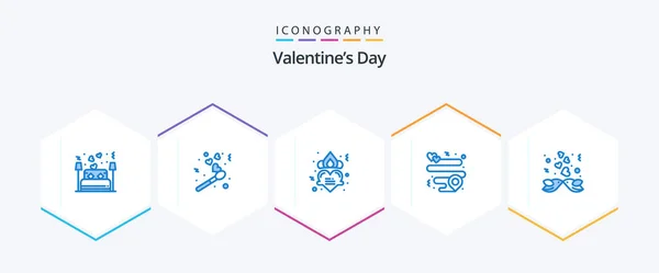 Valentines Day Blue Icon Pack Including Couple Pin Valentine Fire — Stock Vector