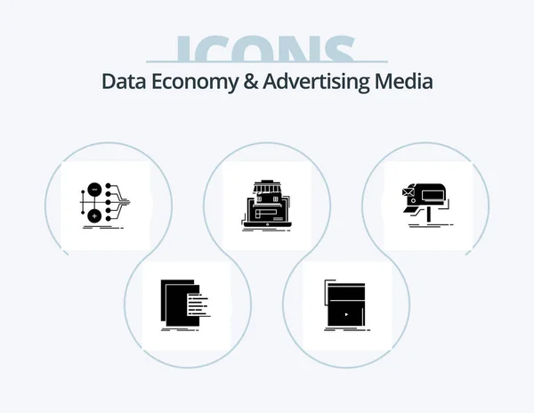 Data Economy Advertising Media Glyph Icon Pack Icon Design Organization — Stok Vektör