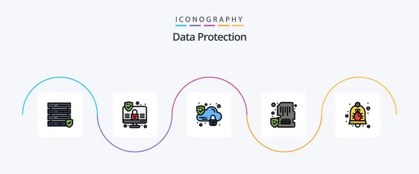 Data Protection Line Filled Flat Icon Pack Including Notification Alarm — Archivo Imágenes Vectoriales