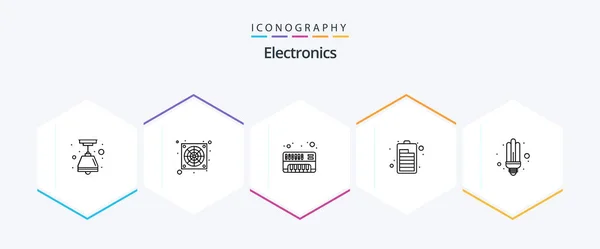 Electronics Line Icon Pack Including Light Synthesizer Saver Bulb — Stock vektor