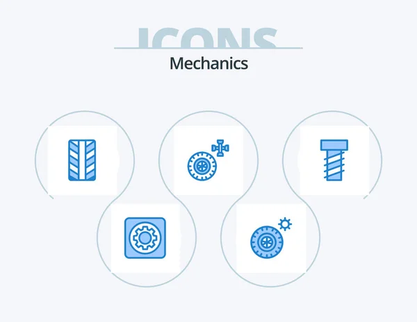 Mechanics Blue Icon Pack Icon Design Tires Screw Wheel — Stock Vector